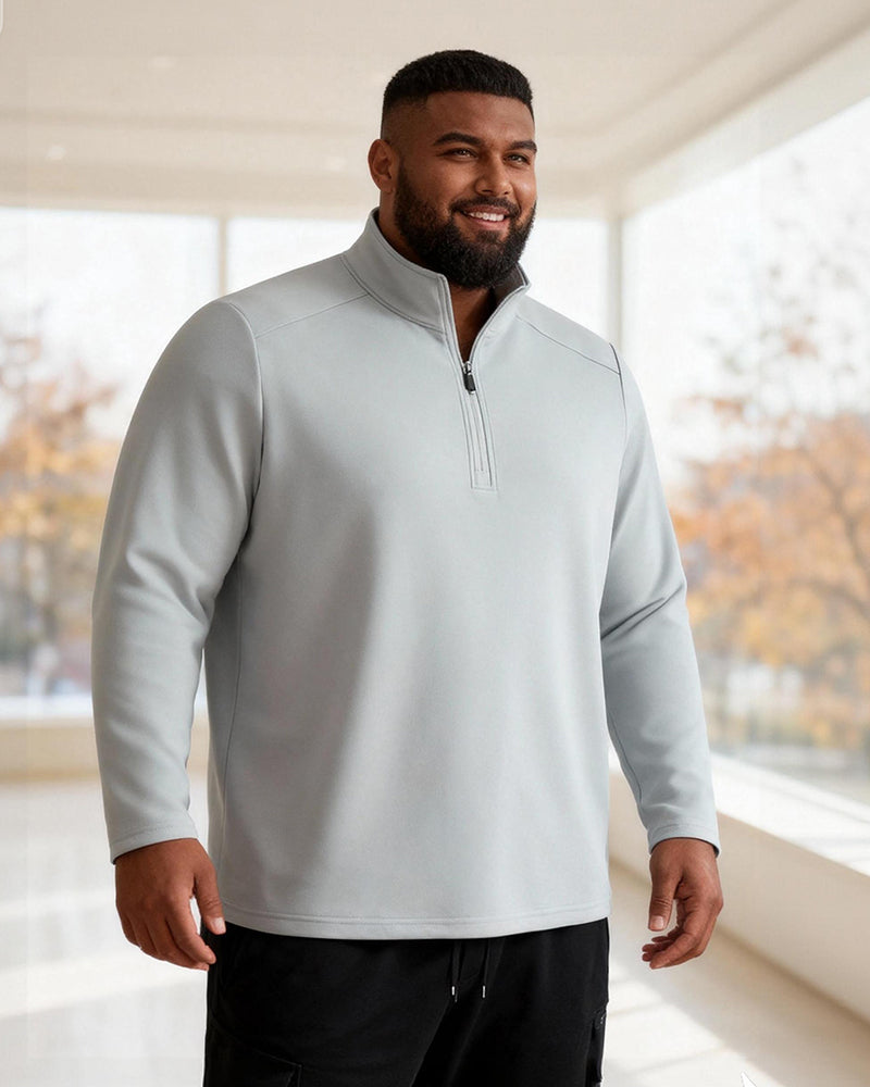 Big & Tall Men's Velvet Stand Collar Half Zipper High Collar Sweater M-4XL