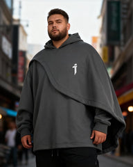 Big & Tall Men's Heavy Industry Cloak Fake Two-Piece Cloak Hooded Sweatshirt Coat L-4XL