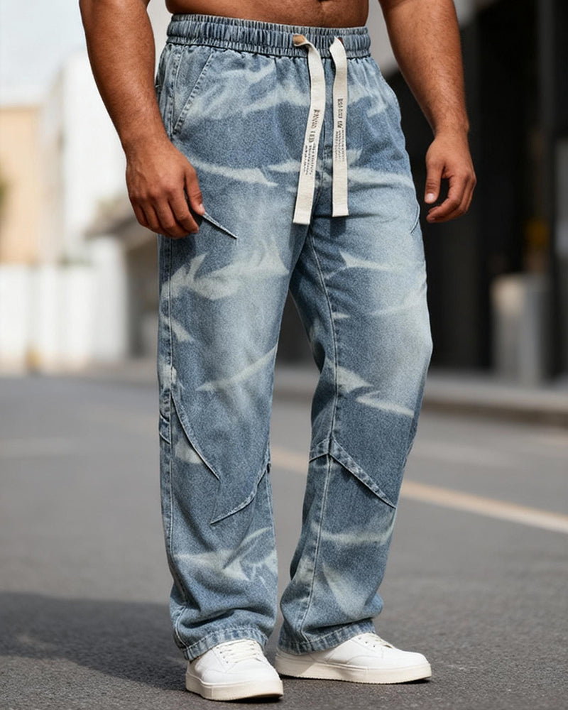 Big & Tall Men's Retro Distressed Tie-dyed Straight Leg Stretch Jeans M-8XL