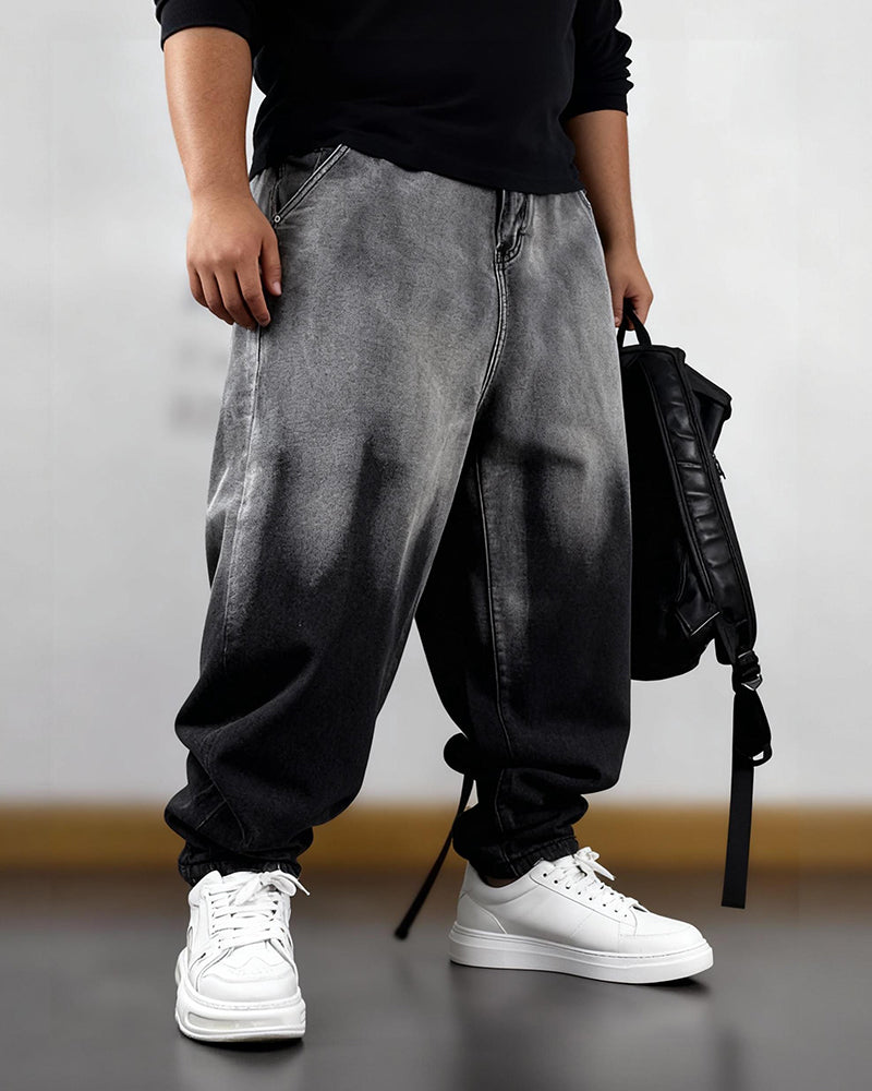 Big & Tall Men's Gradient Washed Jeans Loose Pants M-8XL
