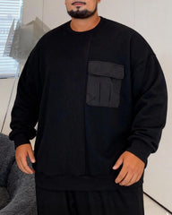 Big & Tall Men's Splicing Pocket Crewneck Plus Velvet Crewneck Sweatshirt 2XL-8XL