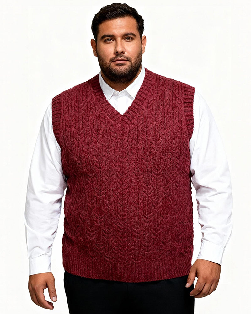 Big & Tall Men's Solid Color Twisted V-neck Knitted Waistcoat S-3XL