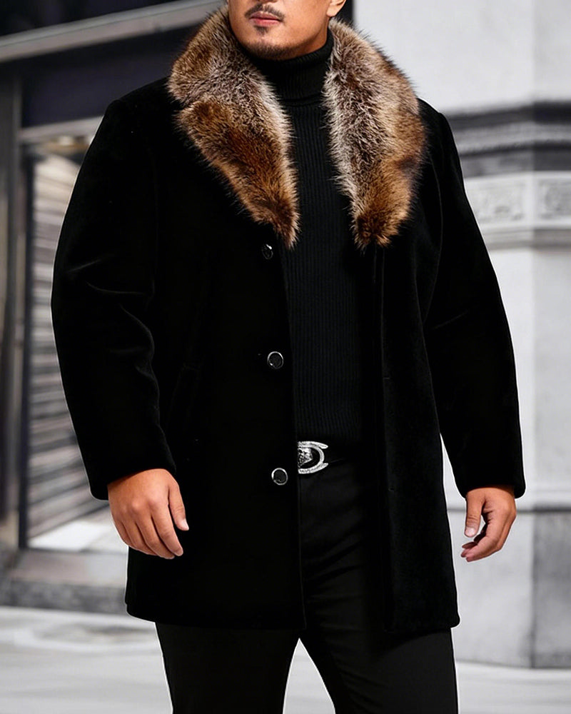 Big & Tall Men's Single-breasted Padded Medium And Long Woolen Coat M-5XL