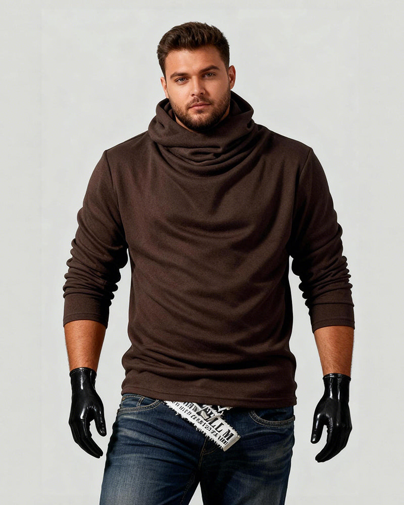 Big & Tall Men's Thin Pile Collar Long Sleeve Base Shirt Simple High Collar T-shirt M-3XL