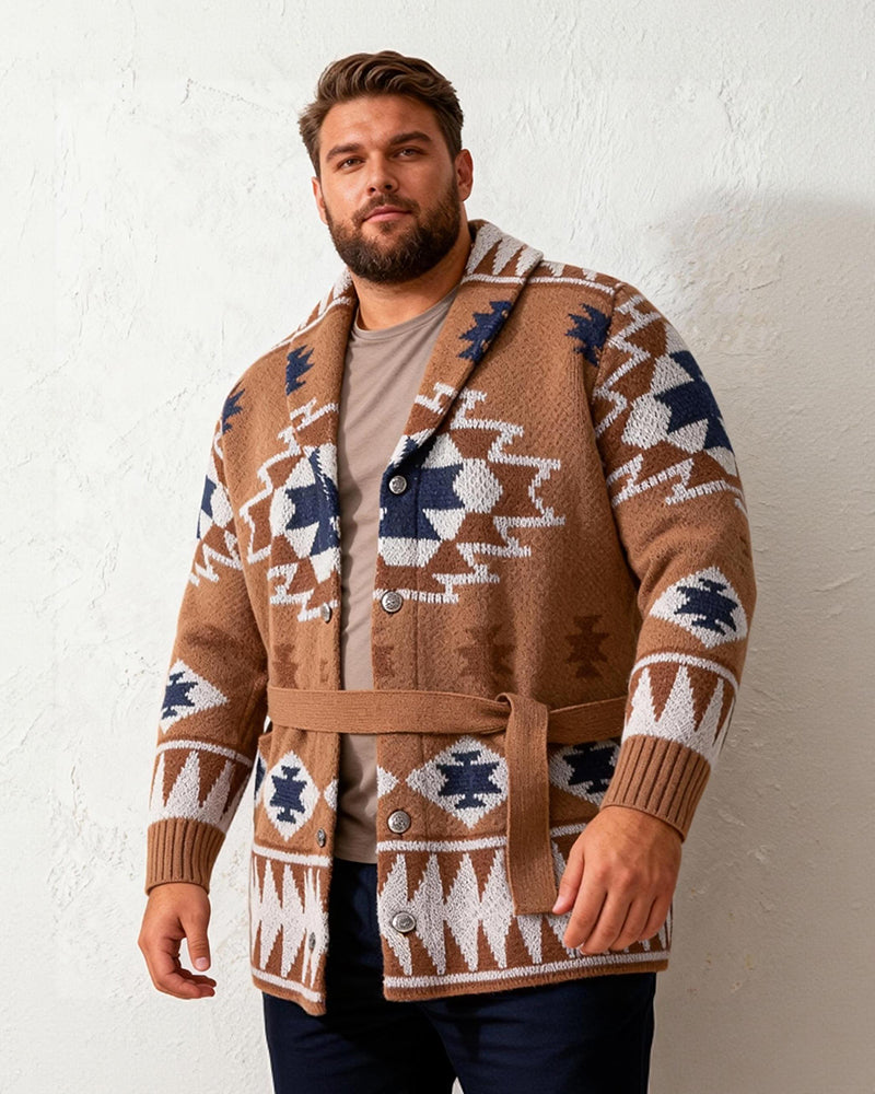 Big & Tall Men's Heavy Jacquard Thickened Lace-Up Sweater Cardigan Jacket M-3XL