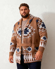 Big & Tall Men's Heavy Jacquard Thickened Lace-Up Sweater Cardigan Jacket M-3XL