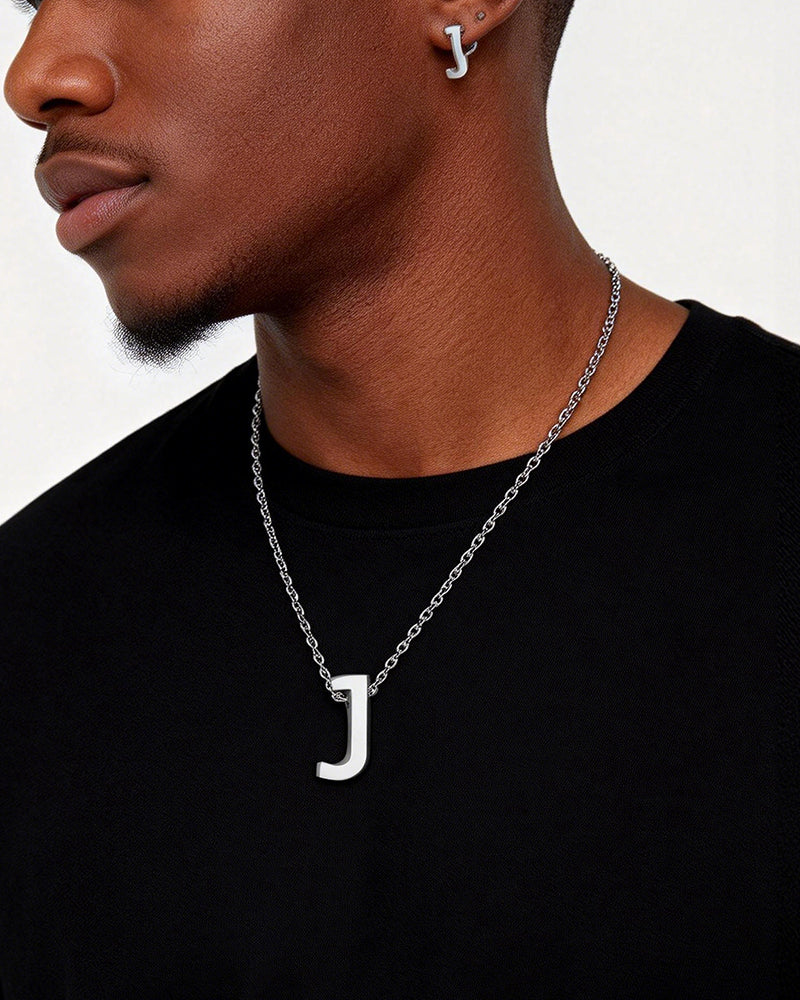 Simple 26 English Alphabet Necklace Earrings Jewelry Set