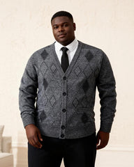Big & Tall Men's Business Diamond Jacquard Thickened Sweater Cardigan Jacket L-3XL