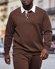 Big & Tall Men's Casual Solid Color Long Sleeve Polo Collar S-2XL