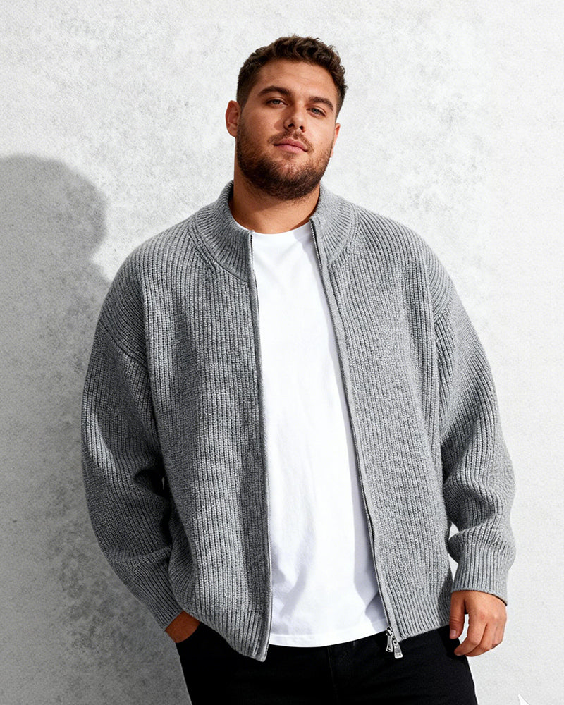 Big & Tall Men's Solid Color Collar Zip Cardigan Sweater L-3XL