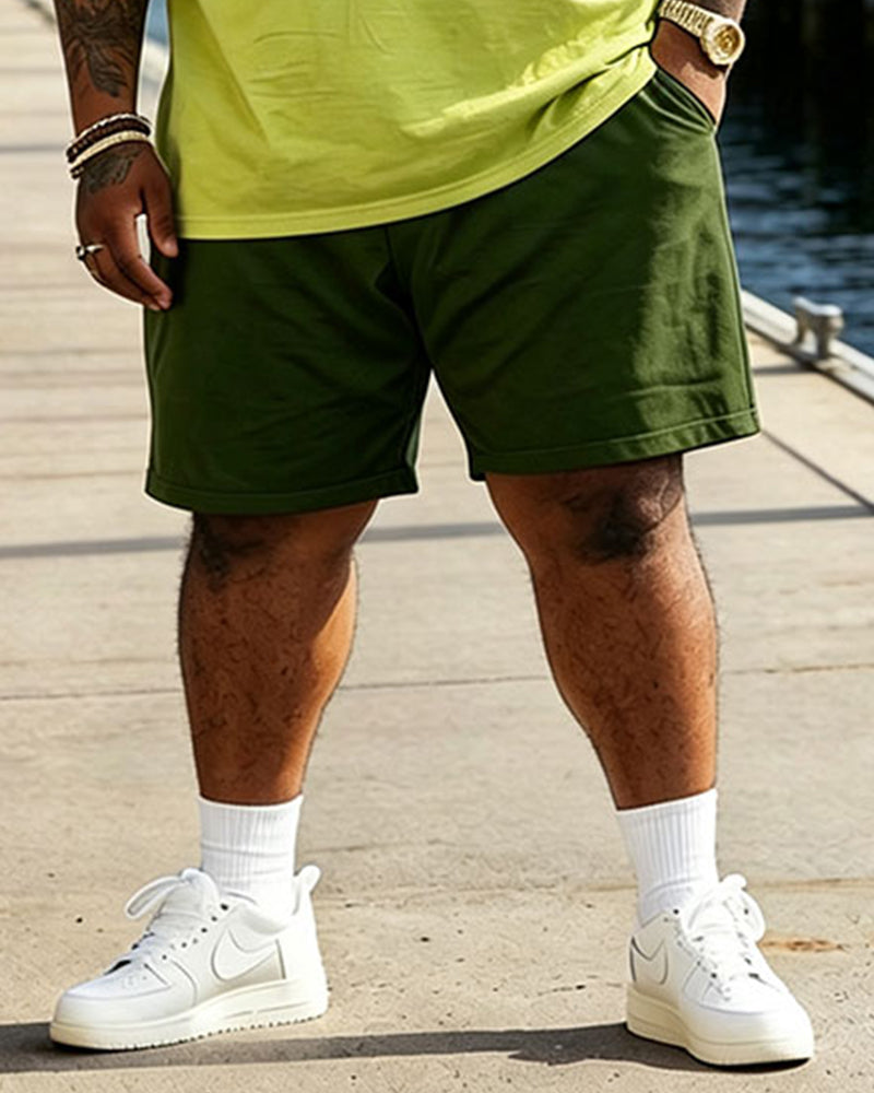 Big & Tall Men's American Vintage Von Dutch Printed Round Neck Short Sleeve T-Shirt and Shorts Set