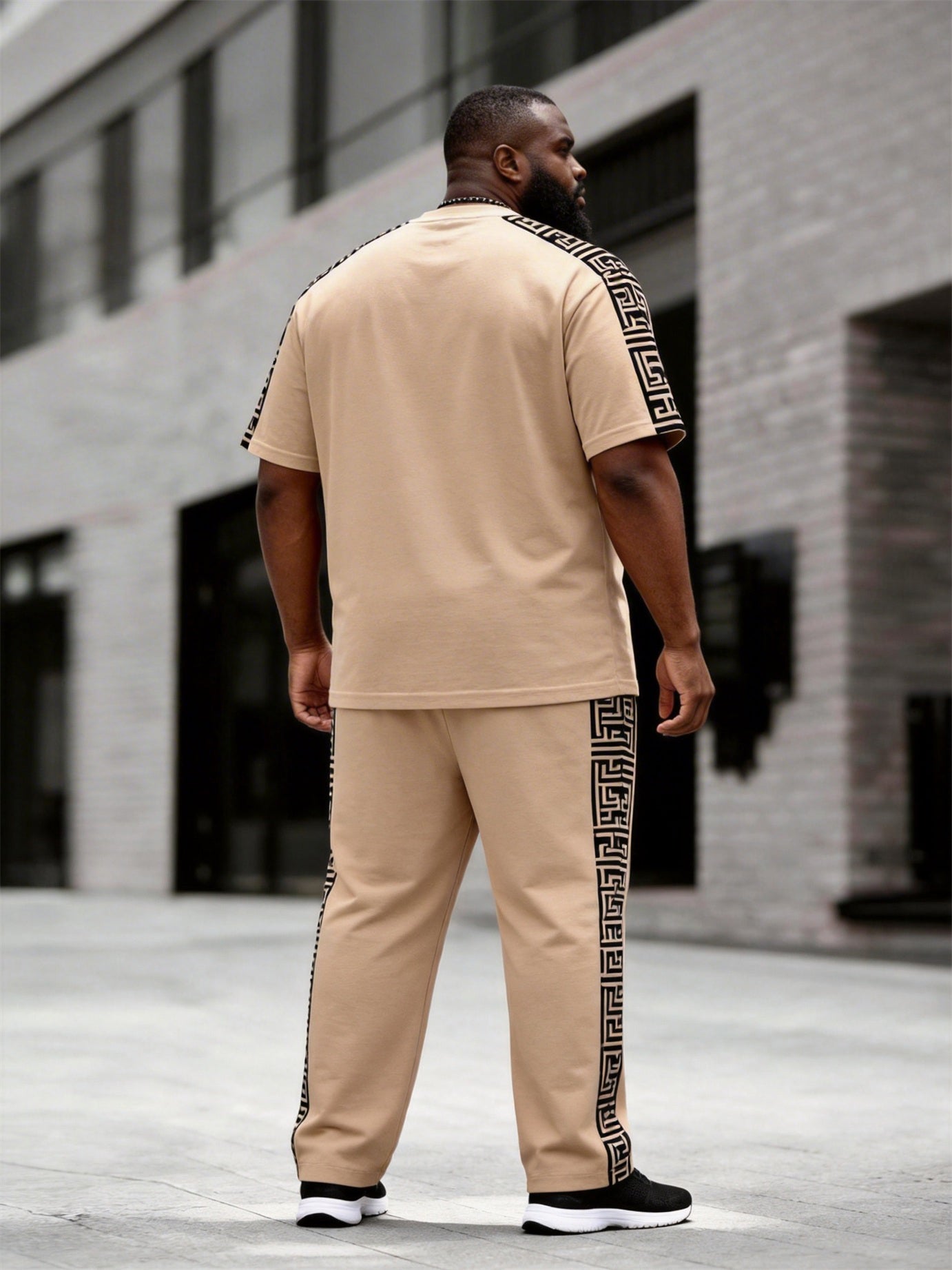 Big & Tall Men's Khaki Rim Letter Print T-Shirt Pants Set