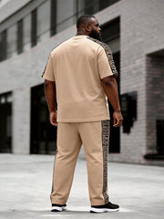Big & Tall Men's Khaki Rim Letter Print T-Shirt Pants Set