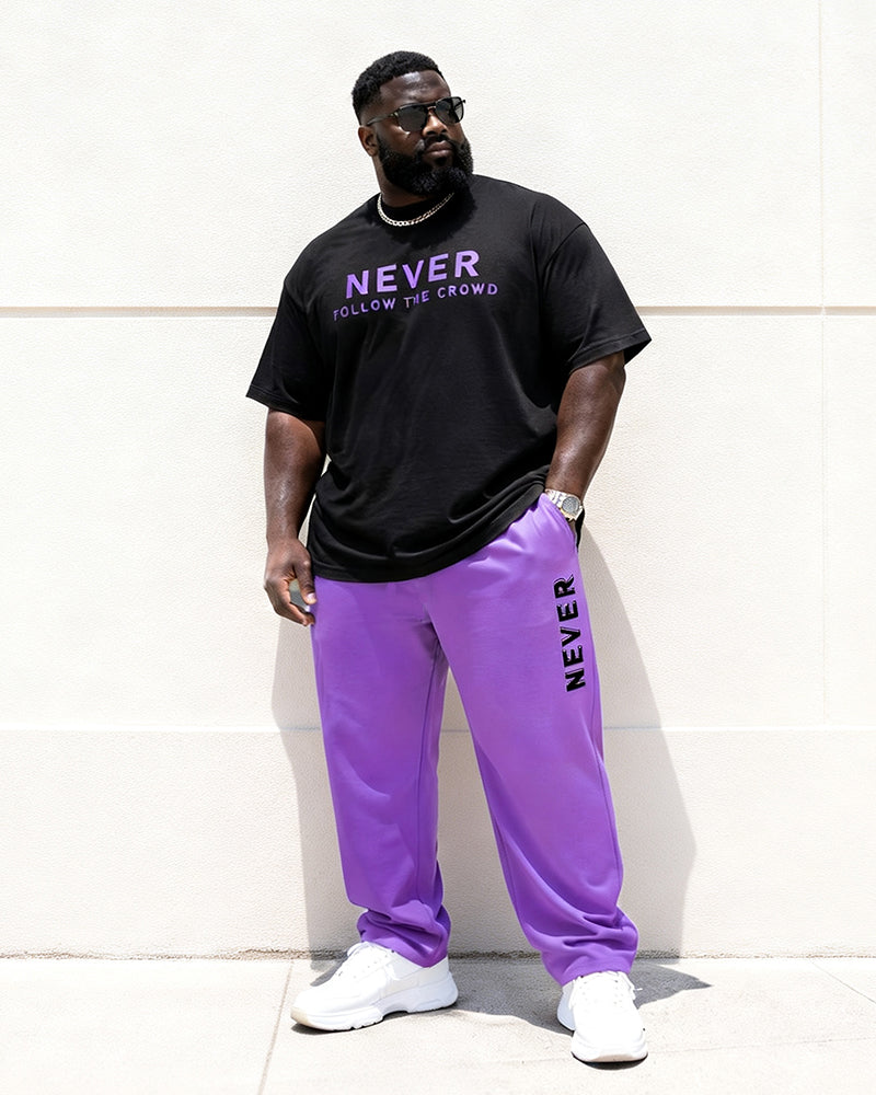 Big & Tall Men's Contrast NEVER Alphabet Print T-Shirt Pants Set