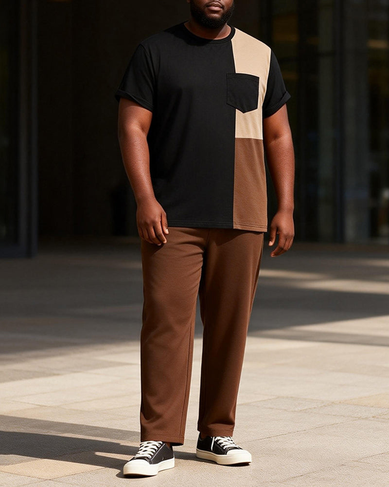 Big & Tall Men's Contrast Patchwork Printed T-Shirt Pants Set