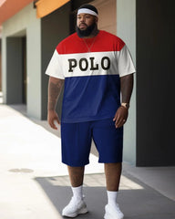 Big & Tall Men's Letter Contrast Stitching Printed Crewneck Short Sleeve T-Shirt Shorts Set