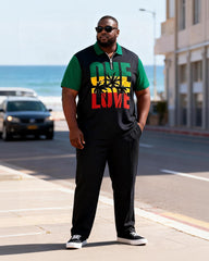Big & Tall Men's Jamaican One Love Printed Zipper Polo Short Sleeve Pants Set
