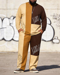 Big & Tall Men's Los Angeles Contrast Patchwork Printed Long Sleeve T-Shirt Pants Set