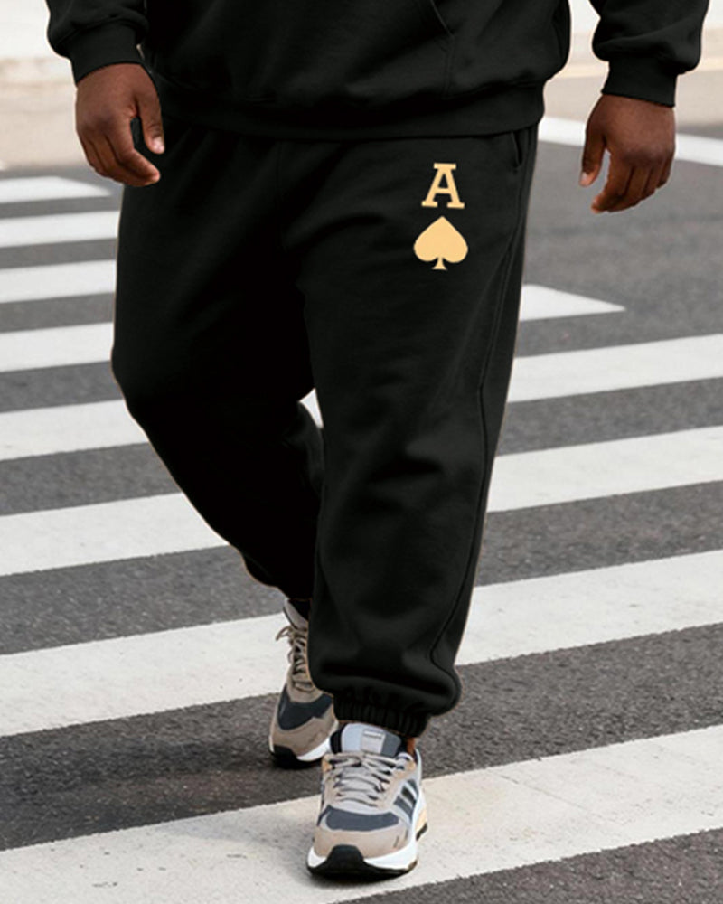 Big & Tall Men's Black And Yellow Contrast A Letter Geometric Print Hoodie Set