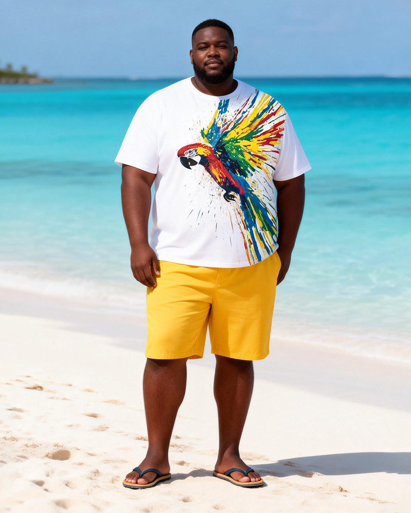 Big & Tall Men's Parrot Splash Ink Print Round Neck Short Sleeve T-Shirt Shorts Set