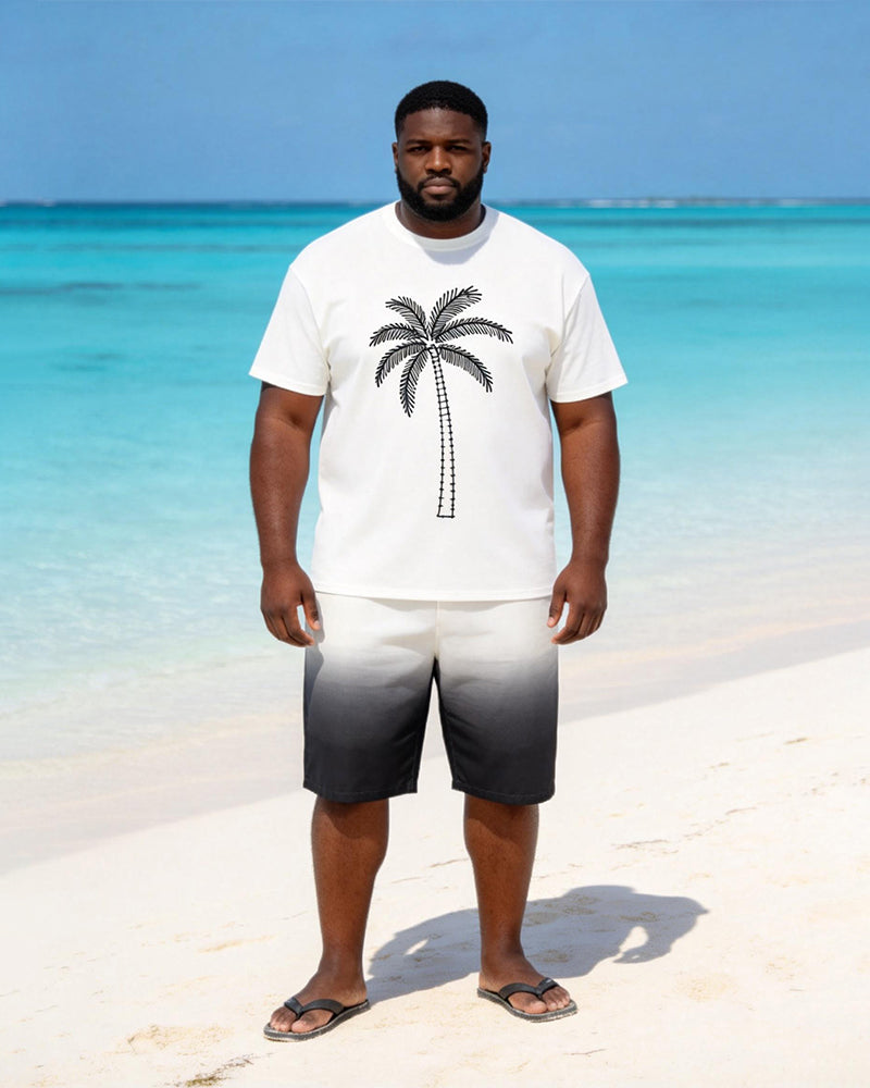 Big & Tall Men's Simple Coconut Tree Gradient Print Crewneck Short-sleeved T-shirt Shorts Set