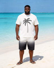 Big & Tall Men's Simple Coconut Tree Gradient Print Crewneck Short-sleeved T-shirt Shorts Set