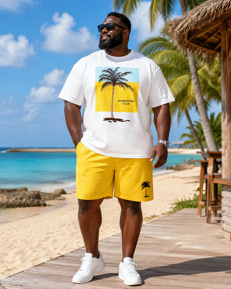 Big & Tall Men's Summer Coconut Print Round Neck Short Sleeve T-Shirt Shorts Set