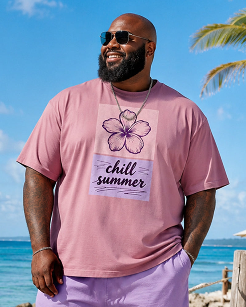 Big & Tall Men's Chill Summer Printed Round Neck Short Sleeve T-shirt Shorts Set