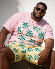 Big & Tall Men's Pink Coconut Print Round Neck Short Sleeve T-Shirt Shorts Set