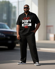 Big & Tall Men's "GOD DON'T PLAY" Printed Zipper Polo Short Sleeve Pants Set