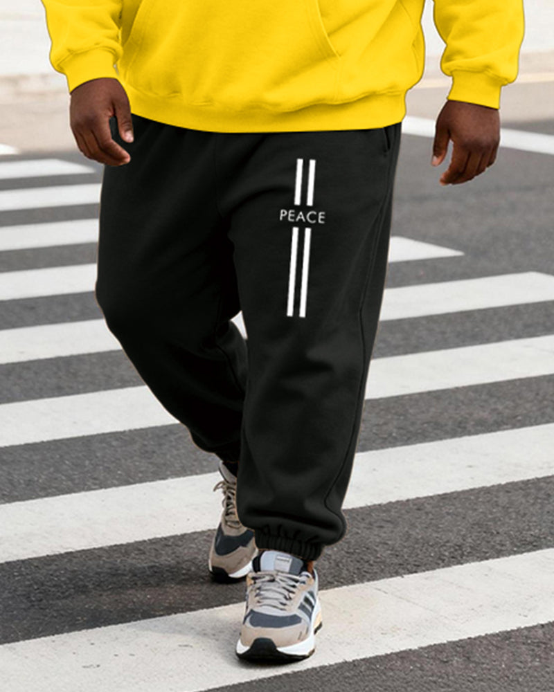 Big & Tall Men's Black & Yellow PEACE Alphabet Print Hoodie Set