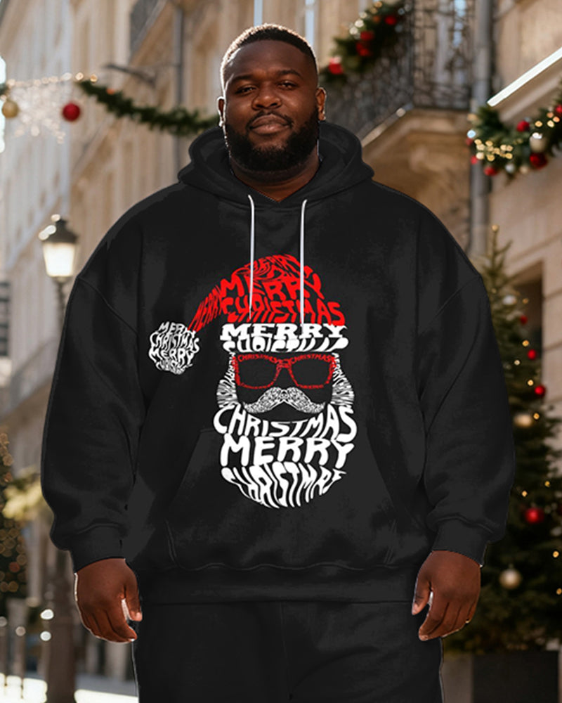 Big & Tall Men's Black "Merry Christmas" Printed Hoodie Set