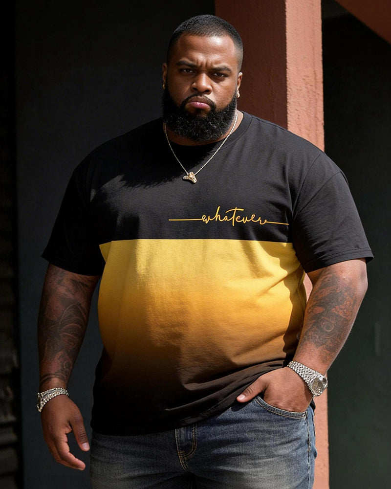 Big & Tall Men's Black And Yellow Color-Block Whatever Print Crewneck Short-Sleeve T-Shirt