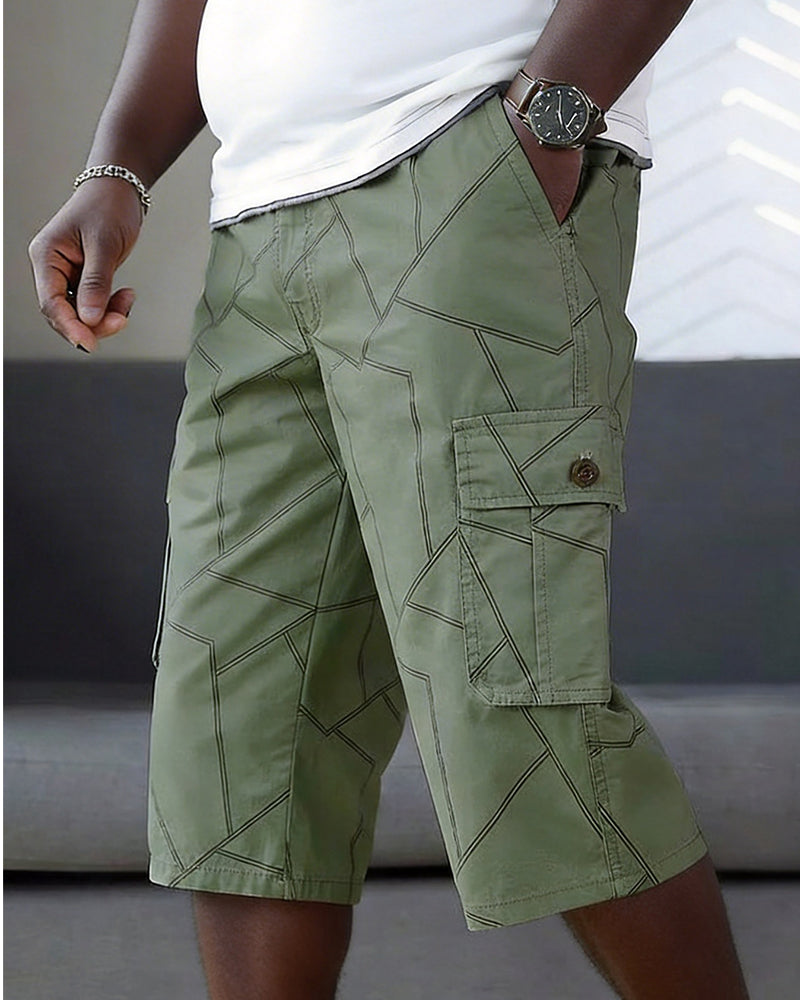M-8XL Thin Men's Striped Work Multi-pocket Shorts