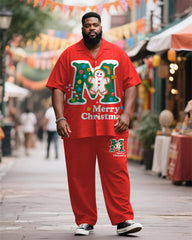 Big & Tall Men's Merry Christmas Gingerbread Man Print Short Sleeve Shirt Trousers Suit