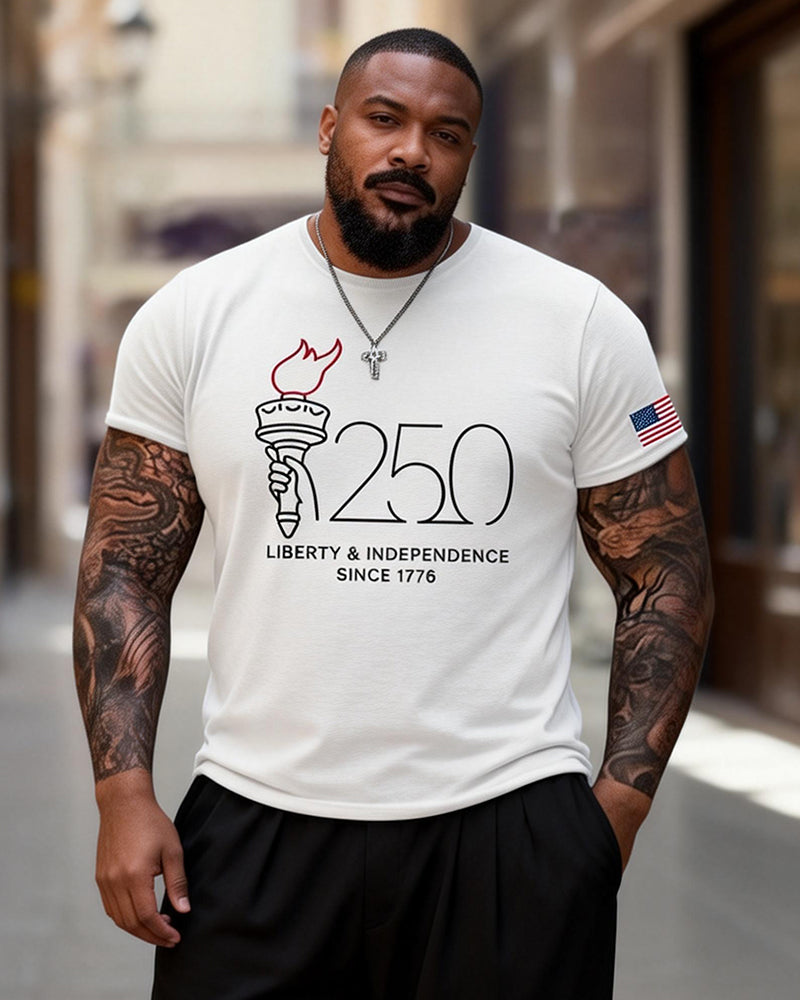 Big & Tall Men's 250 Anniversary Free Torch Commemorative Printed Crewneck Short Sleeve T-Shirt