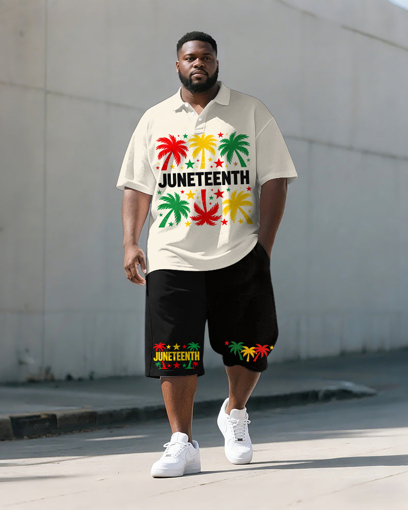 Big & Tall Men's Juneteenth Coconut Print POLO Short Sleeve Shorts Set