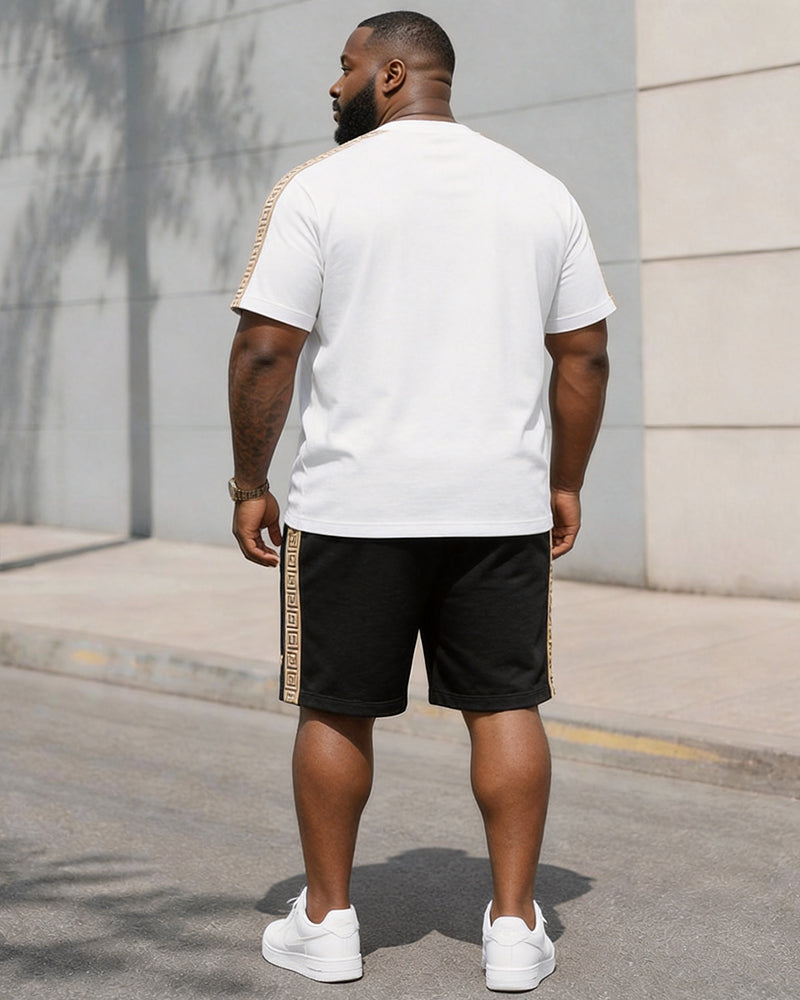 Big & Tall Men's Simple Crepe Stitching Printed Crewneck Short Sleeve T-Shirt Shorts Set