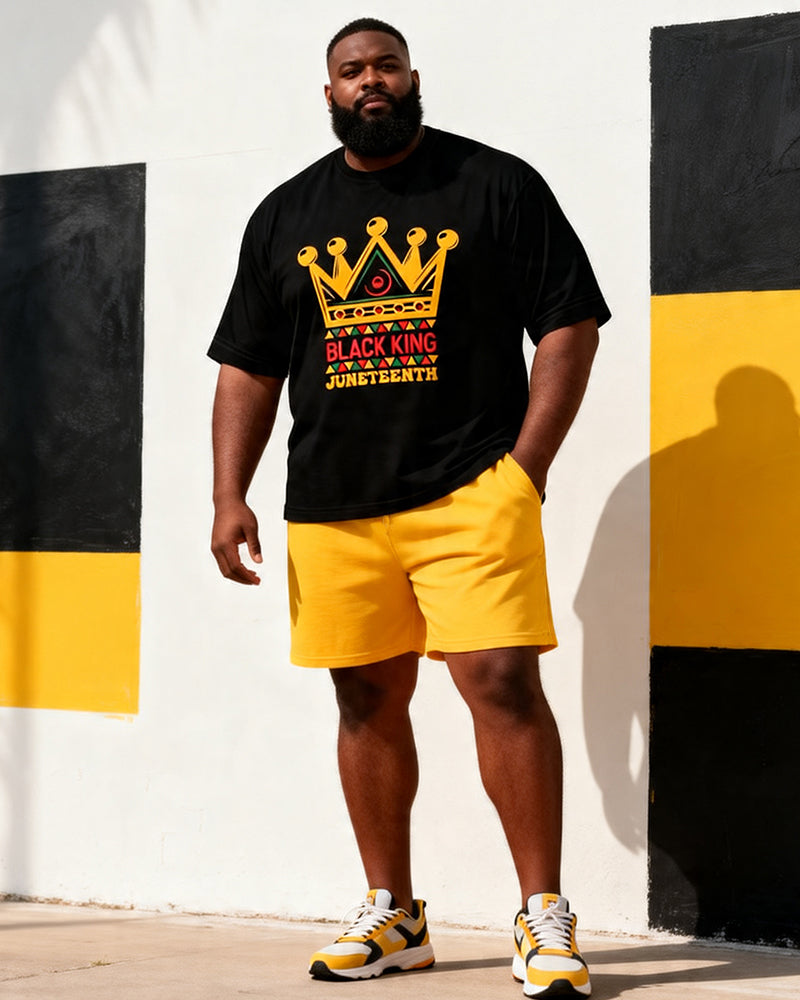 Big & Tall Men's Black King Juneteenth Print Round Neck Short Sleeve T-Shirt Shorts Set