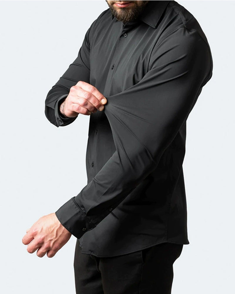 Four-sided Stretch Non-ironing Men's Long-sleeved Shirt Sericized Vertical Shirt