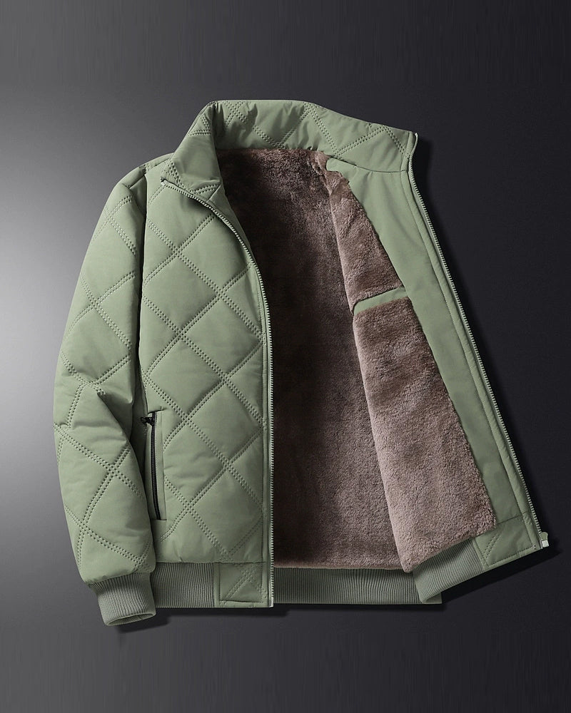 Big & Tall Men's Solid Color Vertical Neck Thickened Diamond Plaid Cotton Jacket M-5XL