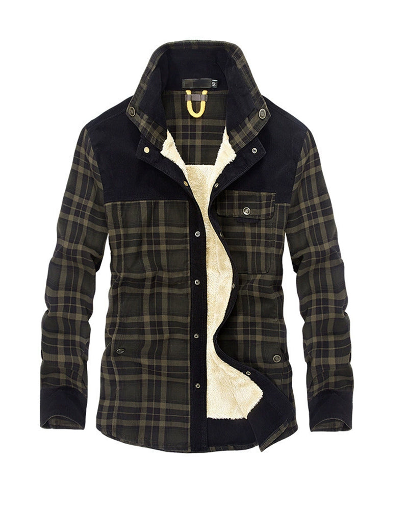 Big & Tall Men's Thickened Long Sleeve Plaid Shirt Jacket M-4XL