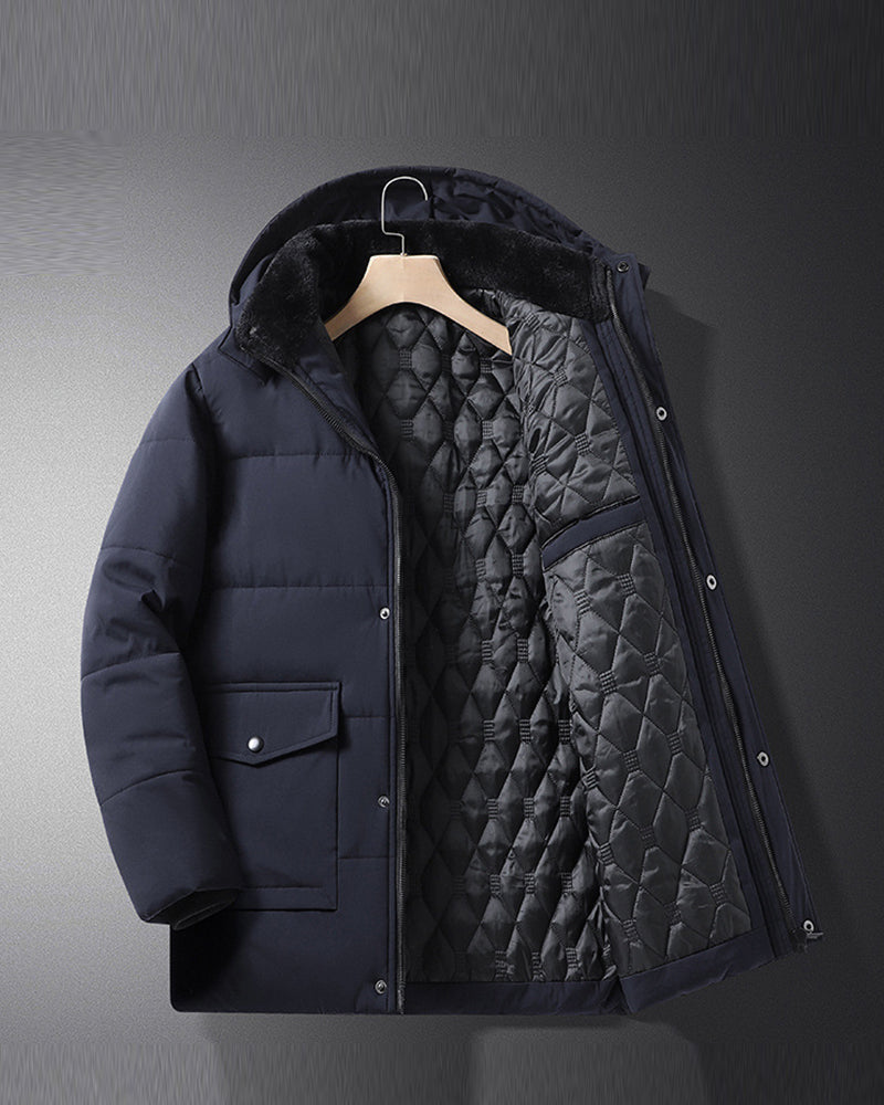 Big & Tall Men's Solid Color Padded Hooded Long Cotton-padded Jacket Coat M-8XL