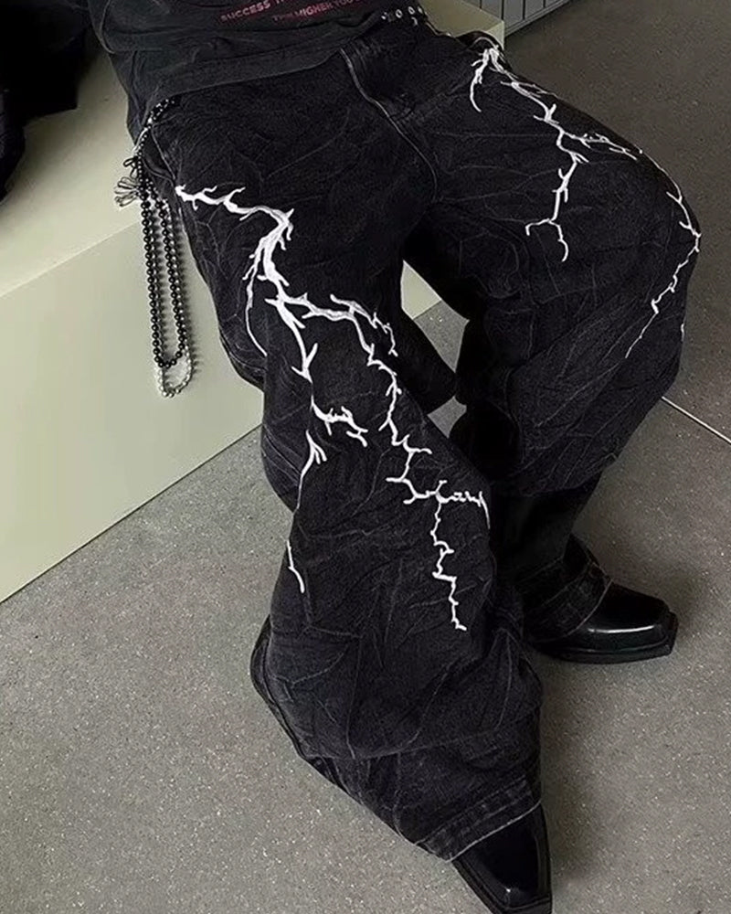 Big & Tall Men's Washed Lightning Embroidered Jeans S-3XL