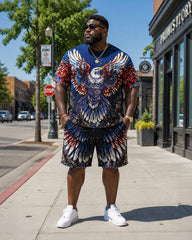 Big & Tall Men's Painted American Flag Eagle Print Crewneck Short Sleeve T-Shirt Shorts Set