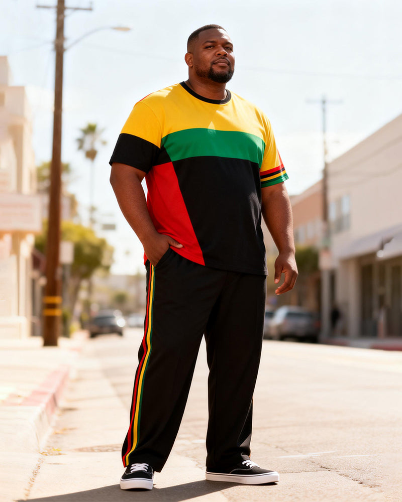 Big & Tall Men's Pan-African Contrast Patchwork Printed T-Shirt Pants Set