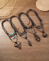 Vintage Braided Rope Beaded Multilayer Necklace Men's And Women's Accessories