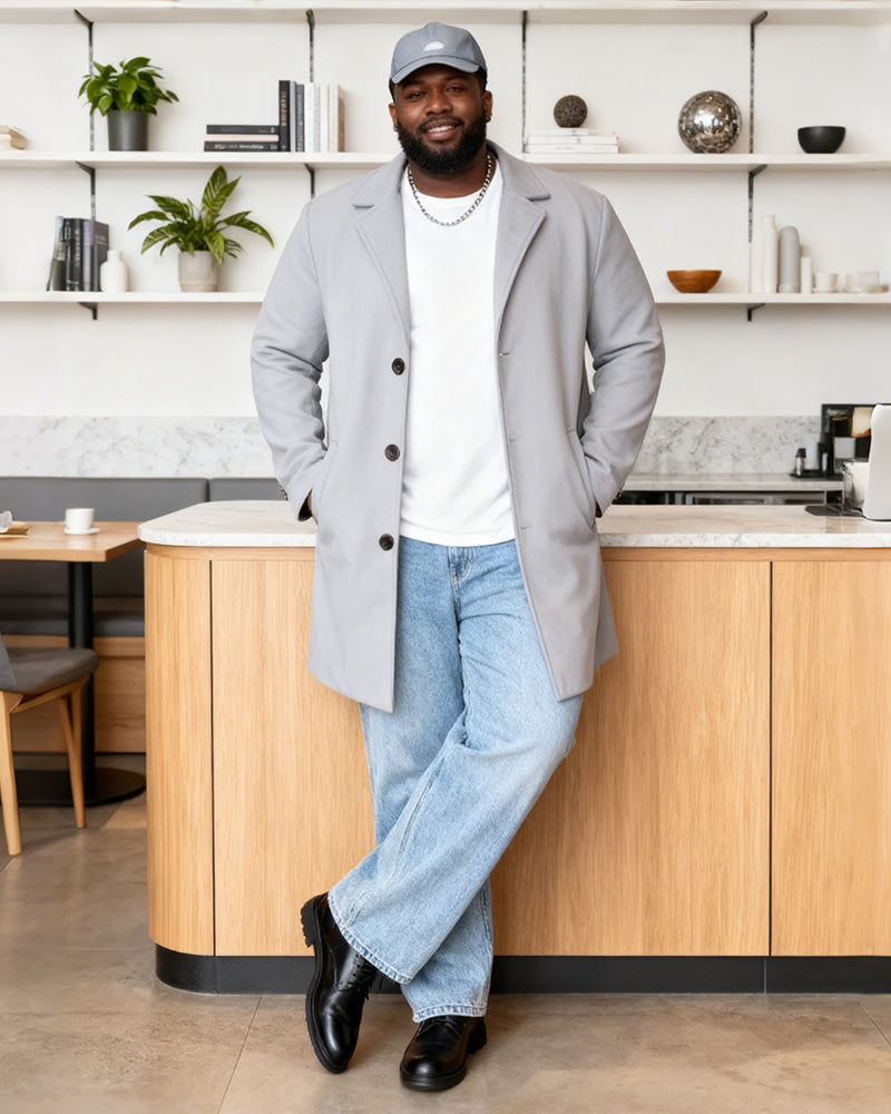 Big & Tall Men's Solid Color Wool Mid-length Trench Coat S-3XL