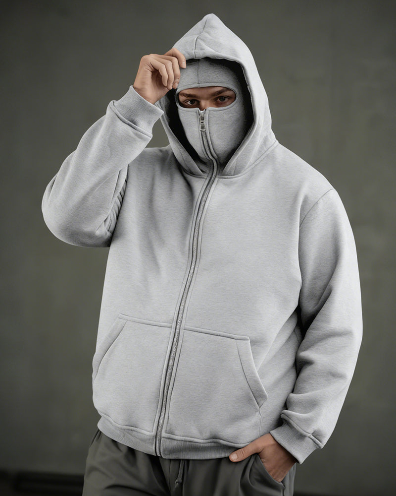 Big & Tall Men's Solid Color Fleece Zipped Double Hood Cardigan Hoodie Sweatshirt