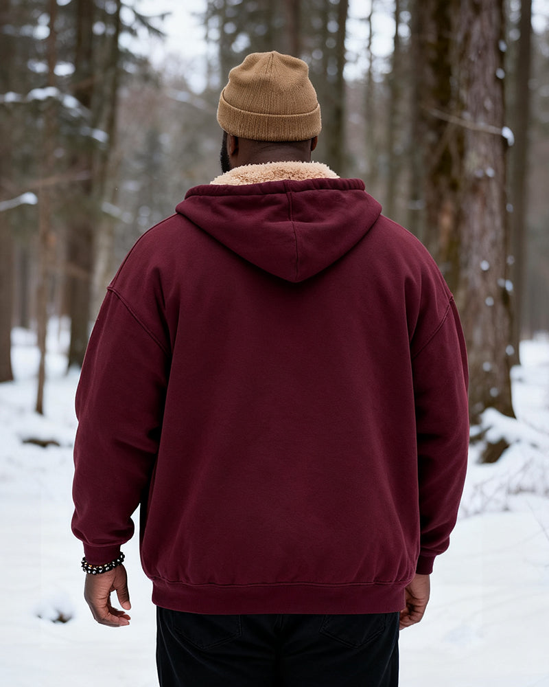 Big & Tall Men's Solid Color Velvet Thickened Zip Cardigan Hoodie